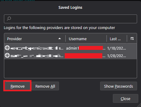 Click Remove to remove all passwords